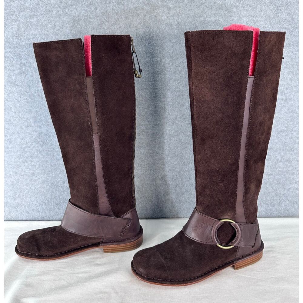 Olukai Women's sz 6 Holo Lio Chocolate Brown Suede Full Zip Riding Boot Harness - Picture 2 of 10